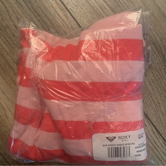 NWT ROXY GIRL'S SUN KISSED BABES SHIRT PINK STRIPE XL (14) - Picture 2 of 4
